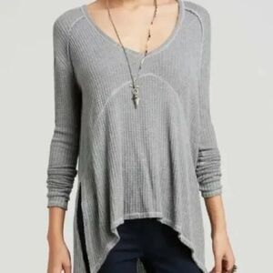 Free People gray waffle knit relaxed oversized thermal long sleeve top tunic M
